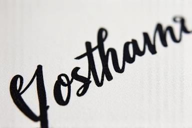 Dettaglio di un logo aziendale calligrafato a mano